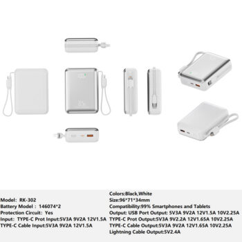 RK-302 Power bank Charger for Fully compatible with various devices Spare Powerbank Battery Wholesale Welcome to consult us