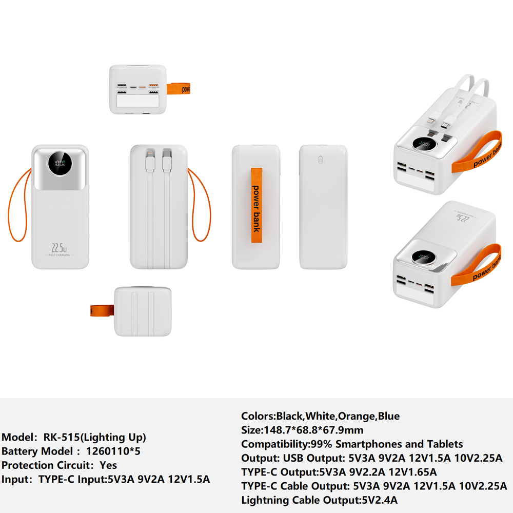 55www RK-515 Lighting Up Power bank Charger for Fully compatible with various devices Spare Powerbank Battery Wholesale Welcome to consult us — изображение 1