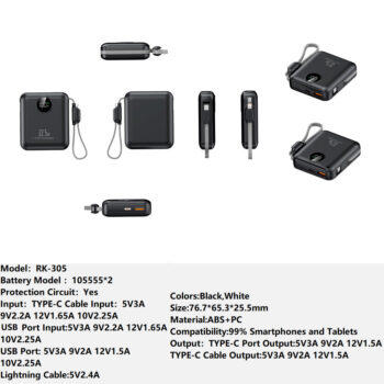 RK-305 Bank Portable Fast Charger for Fully compatible with various devices Spare Powerbank Battery Wholesale Welcome to consult us