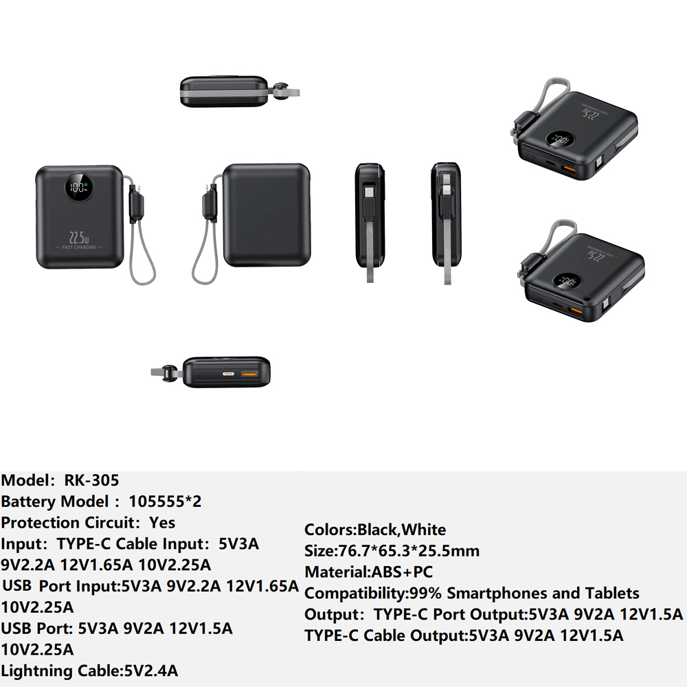 RK-305 RK-305 Bank Portable Fast Charger for Fully compatible with various devices Spare Powerbank Battery Wholesale Welcome to consult us — изображение 1