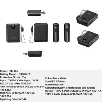 RK-306 Bank Portable Fast Charger for Fully compatible with various devices Spare Powerbank Battery Wholesale Welcome to consult us