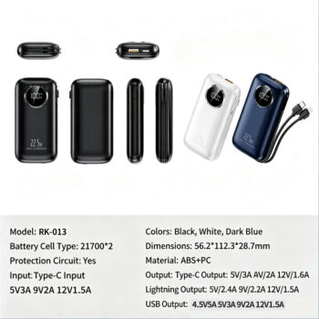 RK-013 Bank Portable Fast Charger for iPhone and for Type-c Spare Powerbank Battery Wholesale Welcome to consult us