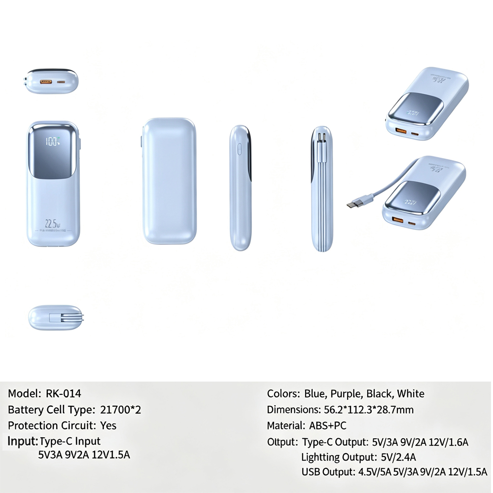 英文 RK-014 Bank Portable Fast Charger for iPhone and for Type-c Spare Powerbank Battery Wholesale Welcome to consult us - Image 1