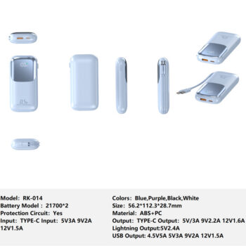 RK-014 Bank Portable Fast Charger for iPhone and for Type-c Spare Powerbank Battery Wholesale Welcome to consult us