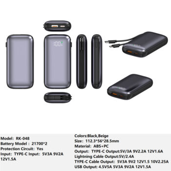 RK-048 Bank Portable Fast Charger for Fully compatible with various devices Spare Powerbank Battery Wholesale Welcome to consult us