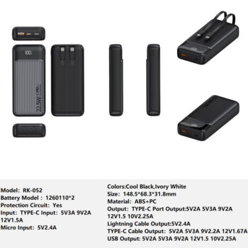 RK-052 Bank Portable Fast Charger for Fully compatible with various devices Spare Powerbank Battery Wholesale Welcome to consult us