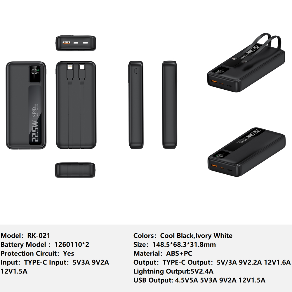英文2万 RK-021 Bank Portable Fast Charger for Fully compatible with various devices Spare Powerbank Battery Wholesale Welcome to consult us — изображение 1