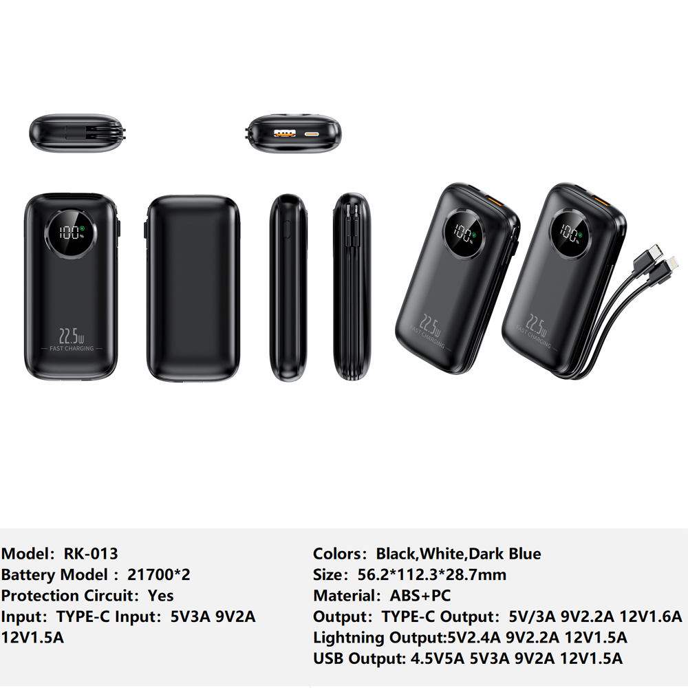 英文PS RK-013 Bank Portable Fast Charger for iPhone and for Type-c Spare Powerbank Battery Wholesale Welcome to consult us - Imagen 1