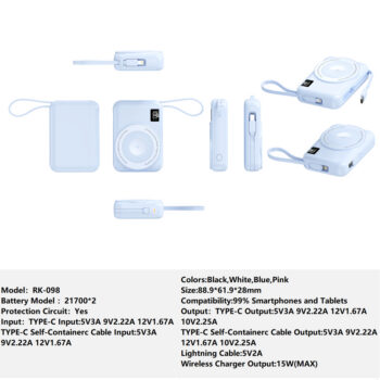 RK-098 Magnetic Power Bank Fast Charger for Fully compatible with various devices Spare Powerbank Battery Wholesale Welcome to consult us